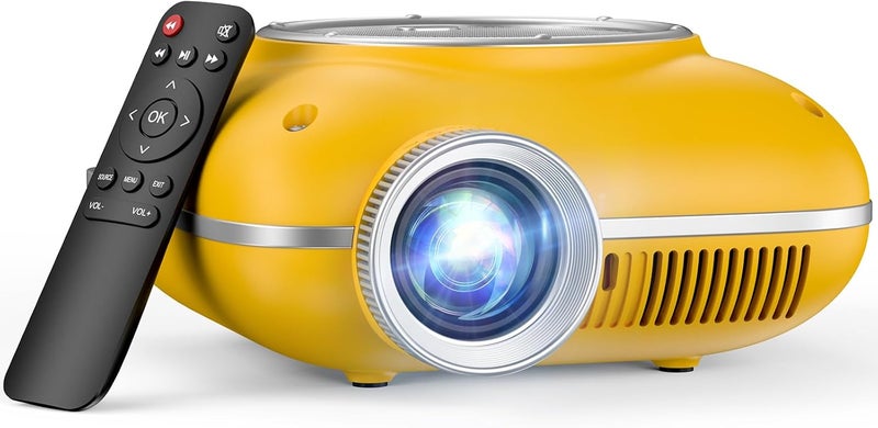 HOMPOW Mini Projector with Two -Way Bluetooth, Portable Projector for Home Theater Use, Support 1080P for Outdoor Projector/Movie Projector Compatible with HDMI, USB, Laptop, TV Stick (Yellow) - Image 1